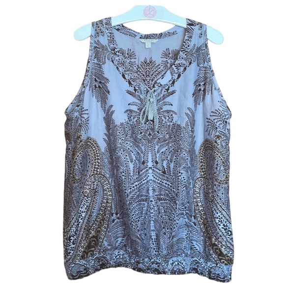 Sonoma Tops - •SONOMA•GRAY/BLUE FLORAL PRINT KEYHOLE TASSEL FRONT TANK TOP BLOUSE SIZE… XL